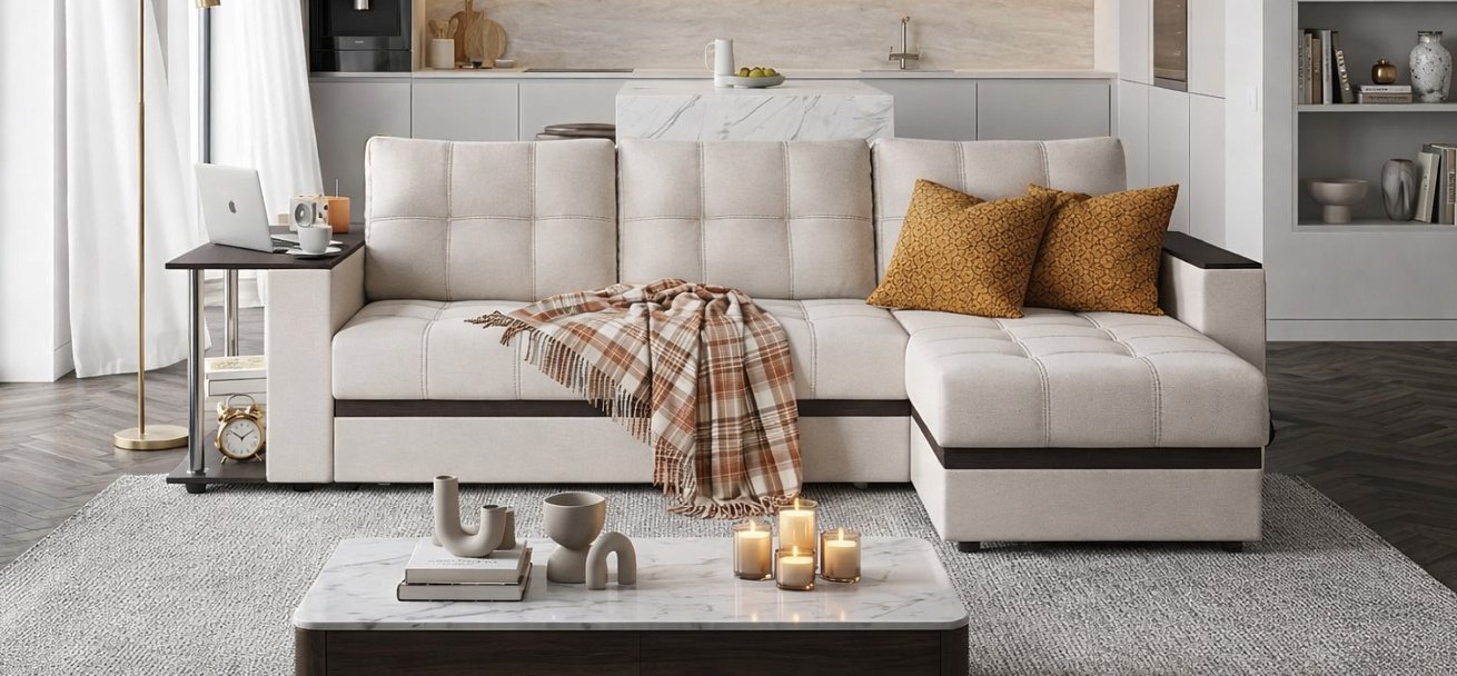 Угловой диван Атланта Люкс экокожа белый