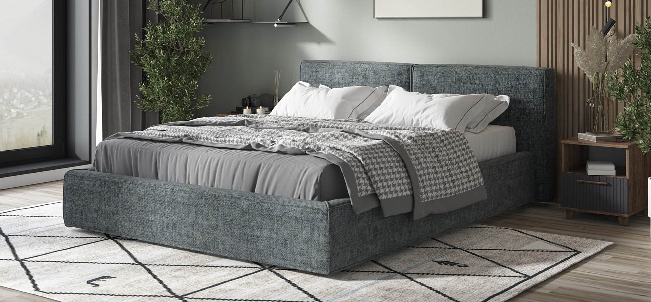 Норд Кровать+ПМ 160*200 Шенилл Смарт серый