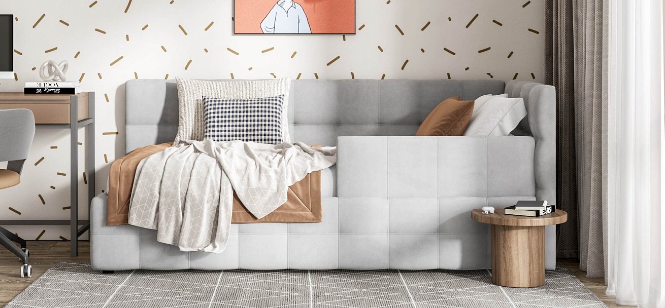 Босс Мини Кровать+ПМ 90*200 велюр Монолит сталь