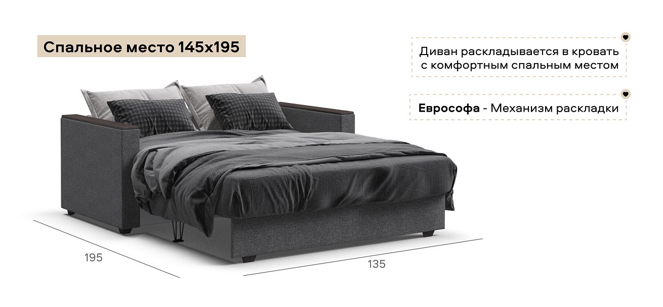 Диван Атланта двухместный Рогожка Мальмо серый