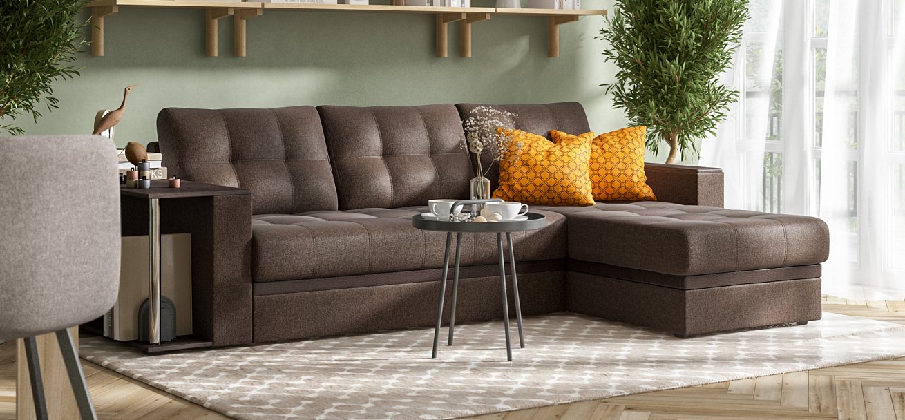 Угловой диван Атланта Люкс Рогожка Мальмо шоколад