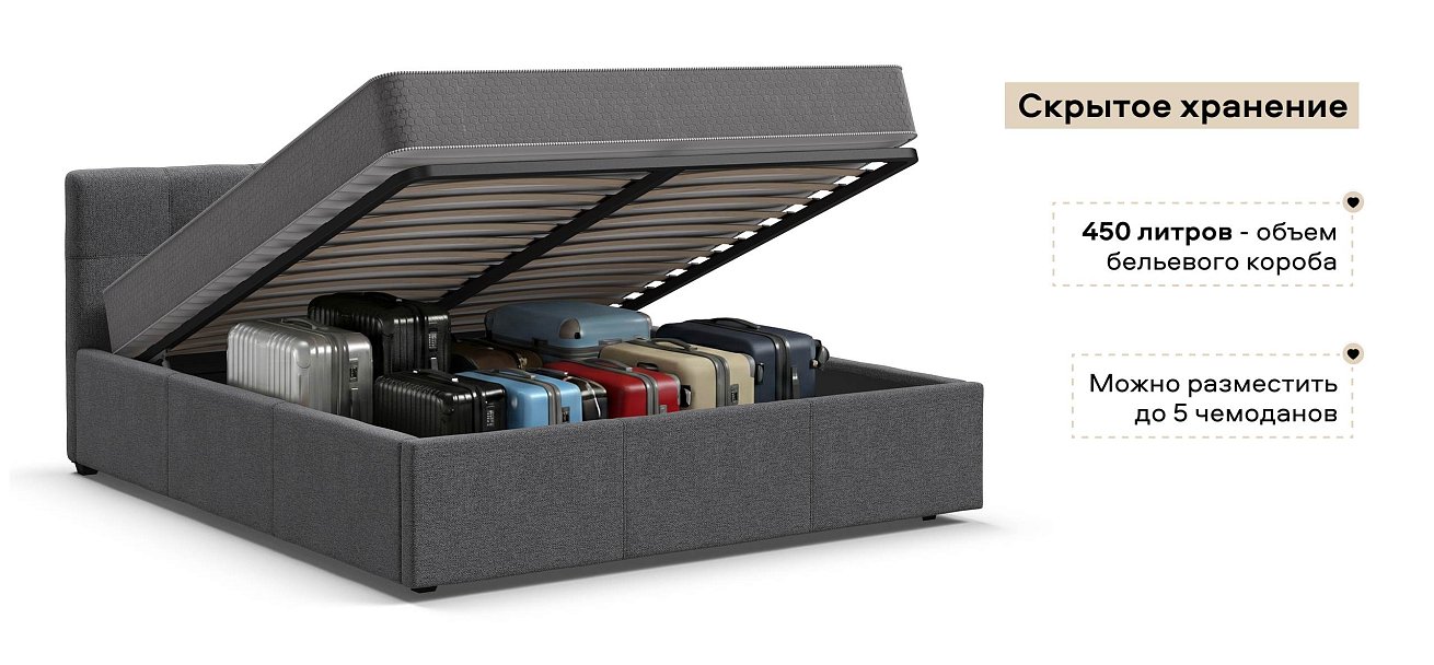 Белла Кровать+ПМ 160*200 Рогожка Мальмо серый