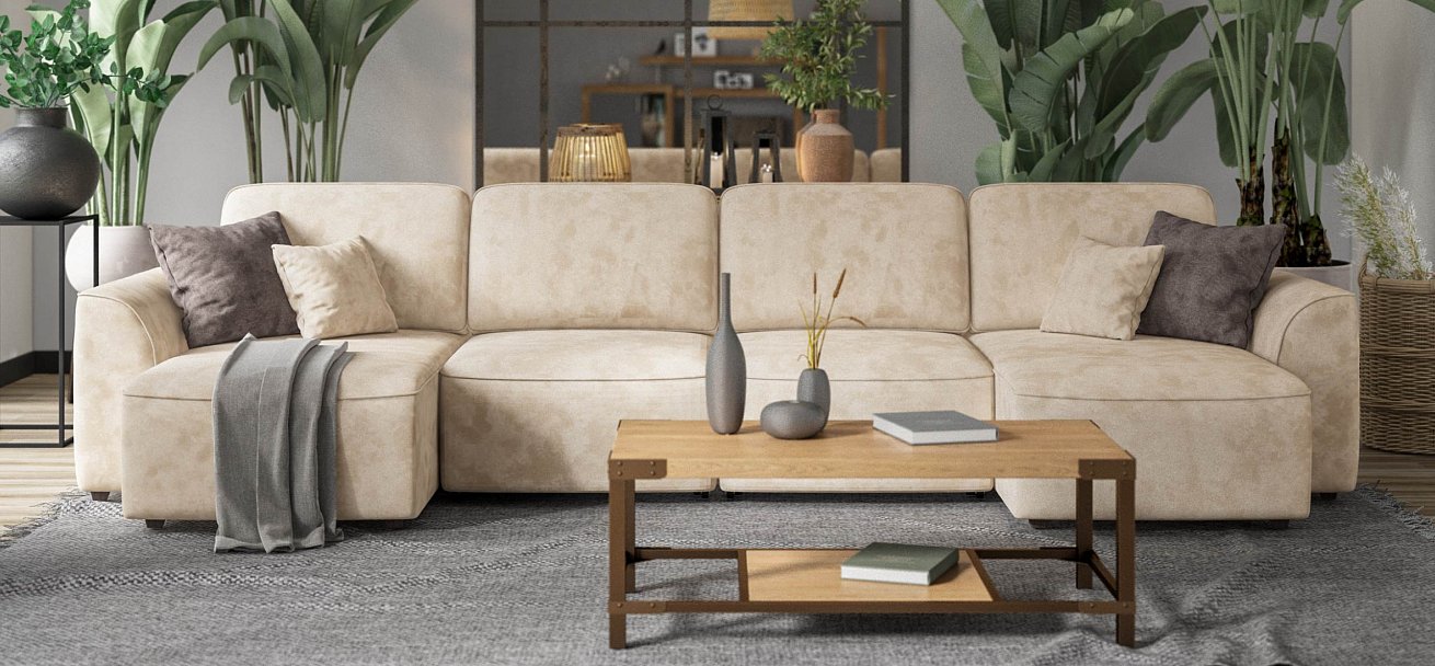 Угловой диван Кинг Модуль Макс велюр Алькантара пепел