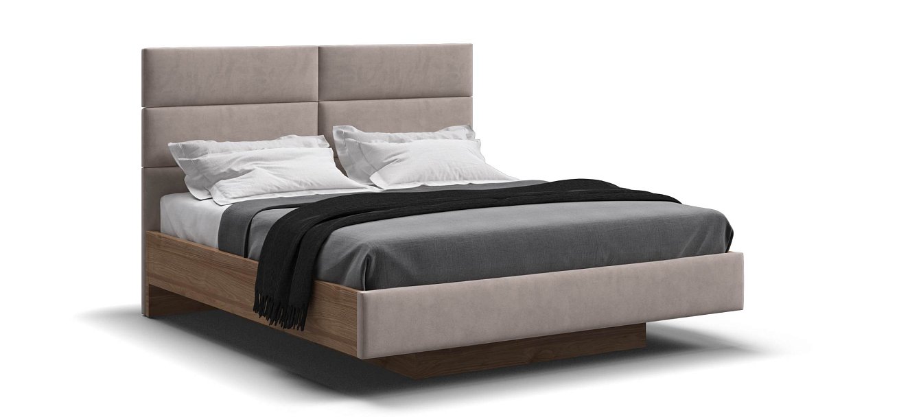 Босс Лофт Кровать+ПМ 160*200 велюр Монолит латте, Орех селект