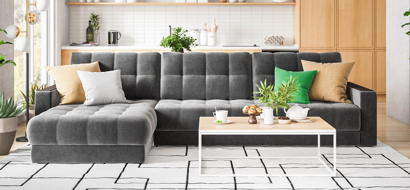 Угловой диван Босс Макс велюр Монолит серый