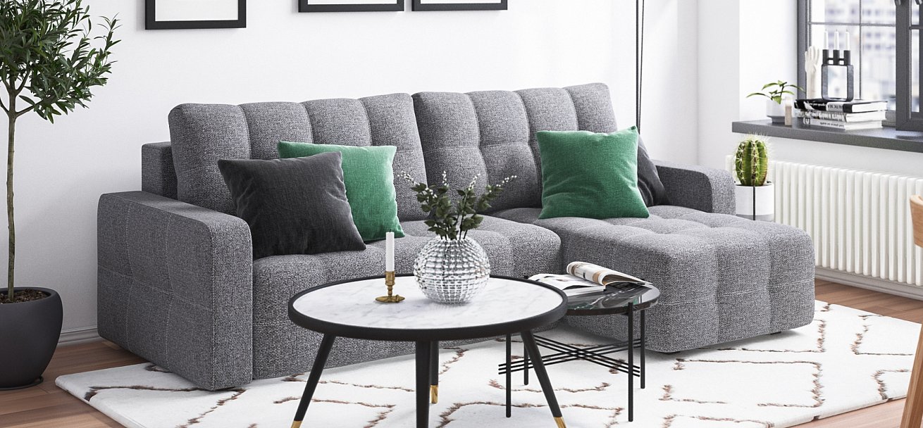 Угловой диван Денди Рогожка Мальмо серый