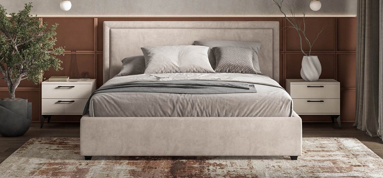 Фрея Кровать+ПМ 160*200 велюр Монолит латте