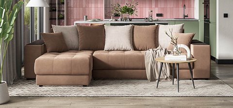 Угловой диван Дубай велюр Монолит мокко, велюр Монолит латте 2