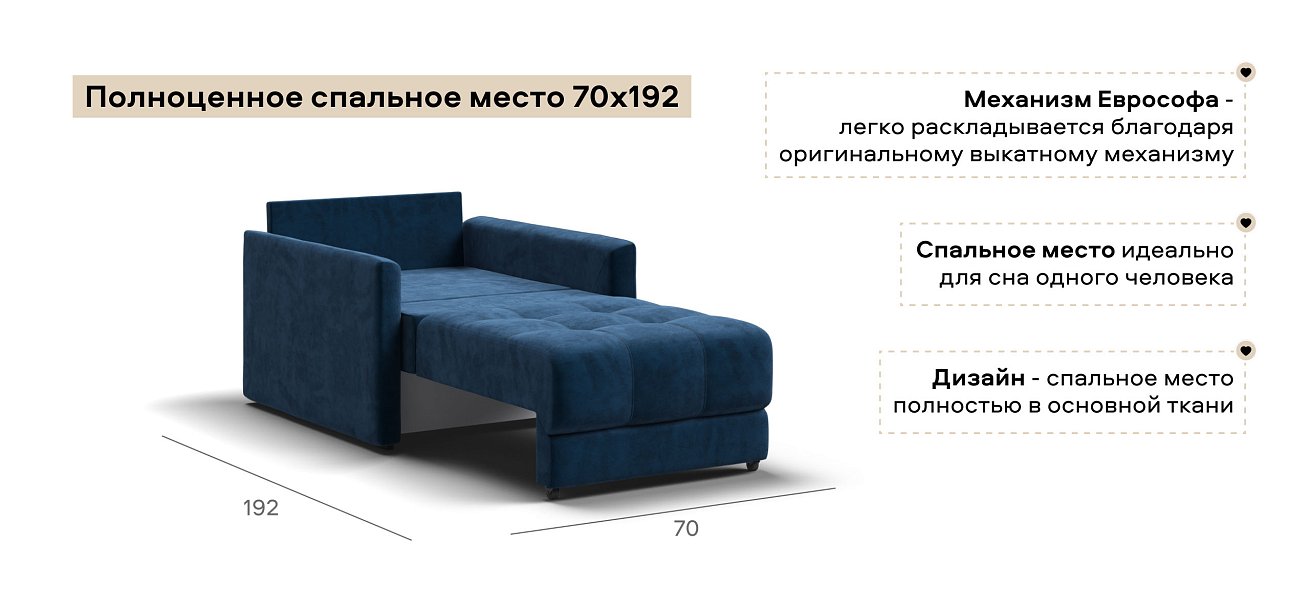 Босс Лофт кресло-кровать велюр Монолит синий