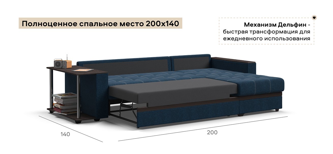 Угловой диван Атланта Люкс Рогожка Мальмо синий