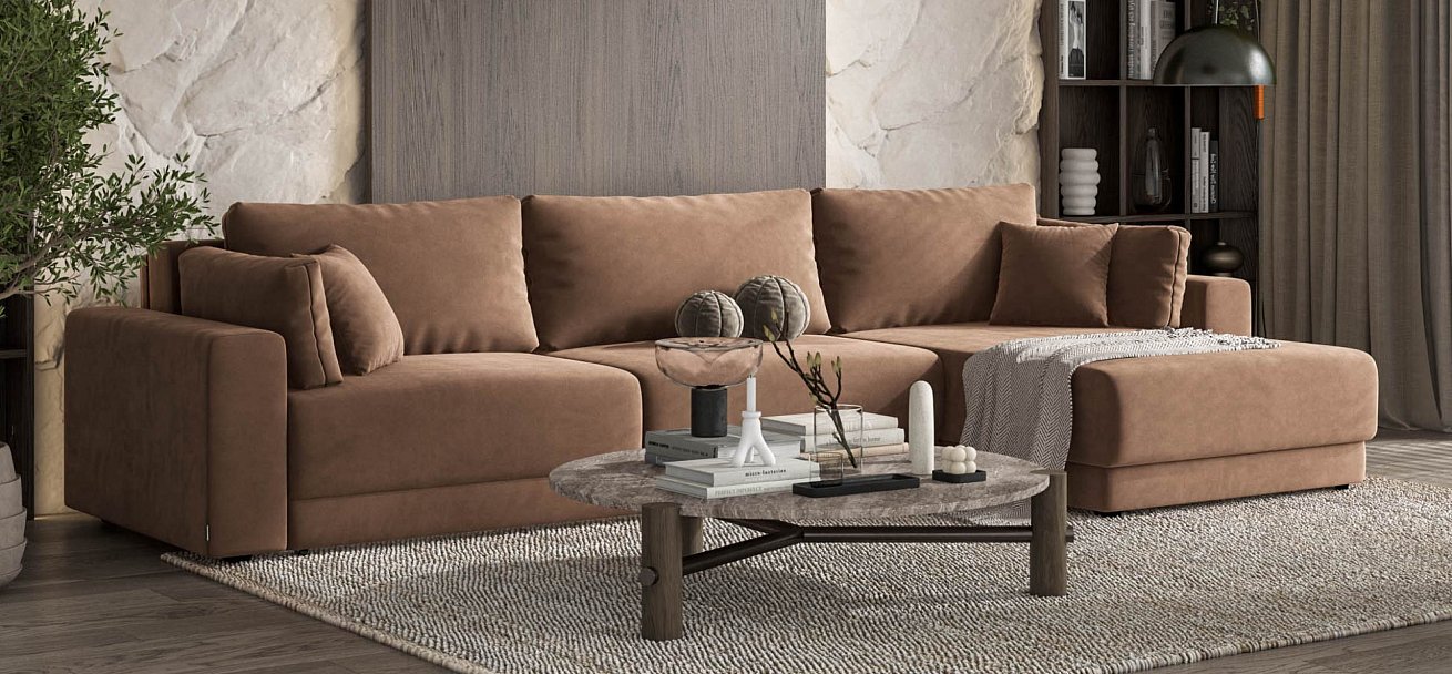 Угловой диван Босс Прайм Макс велюр Монолит мокко