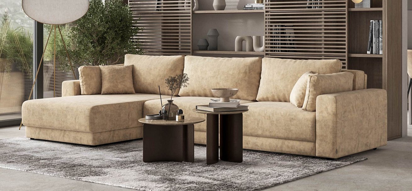 Угловой диван Босс Прайм Макс велюр Роял шампань