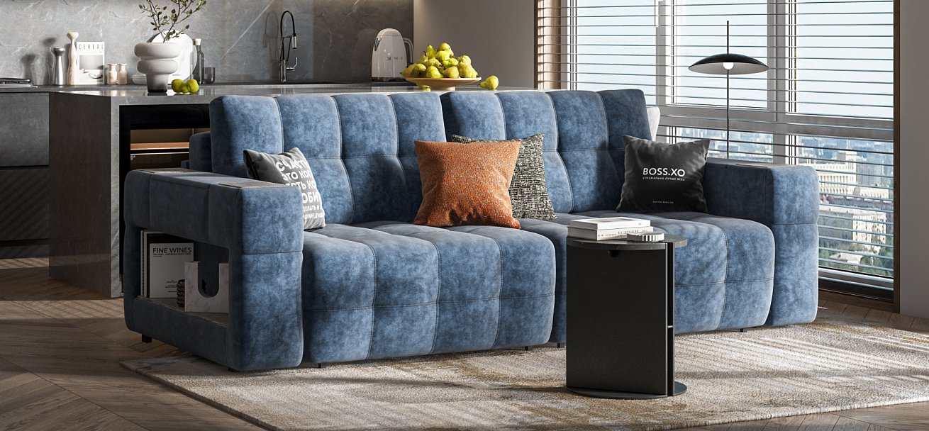 Диван Босс ХО велюр Роял синий  / Камень