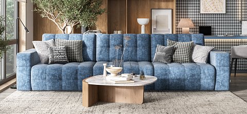 Диван Босс ХО Макс велюр Роял синий / Камень 2