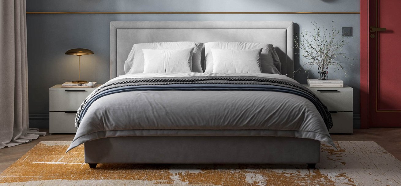 Фрея Кровать+ПМ 160*200 велюр Монолит сталь