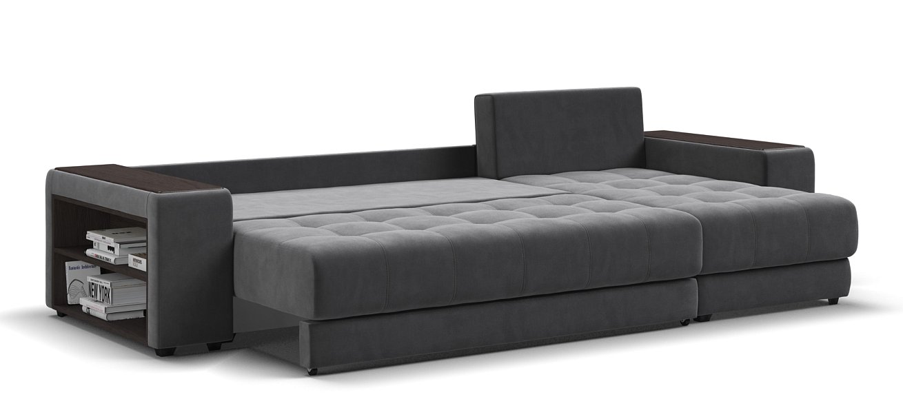 Угловой диван Дубай велюр Монолит серый, велюр Монолит синий