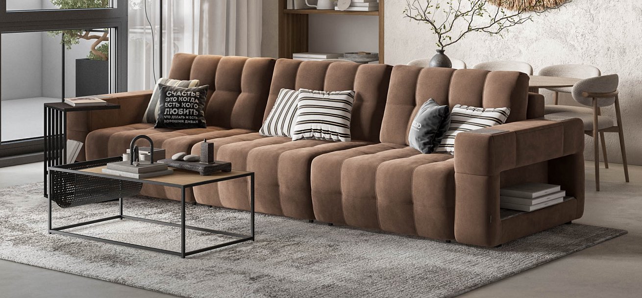 Диван Босс ХО Макс велюр Монолит мокко / Дымчатый Крафт