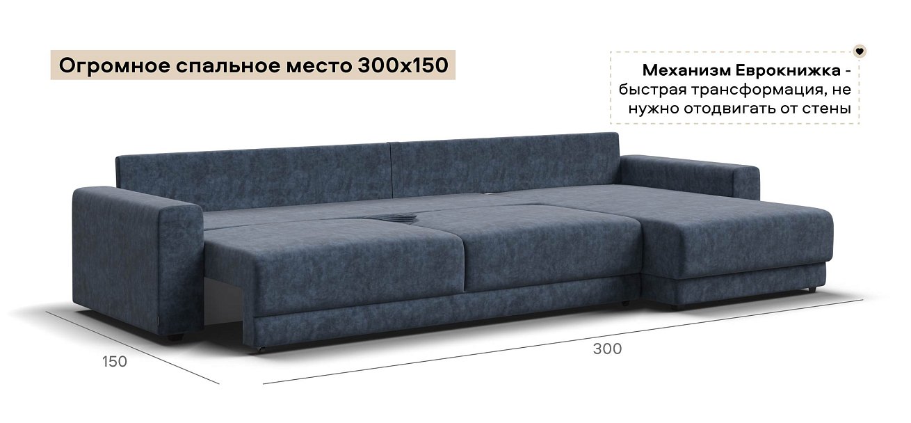 Угловой диван Босс Прайм Макс велюр Роял синий