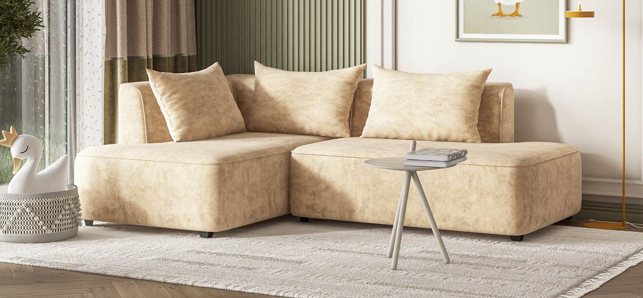 Угловой диван левый Кинг Твин велюр Роял шампань