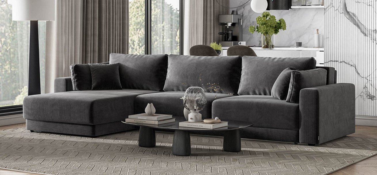 Угловой диван Босс Прайм Макс Вельвет Корд графит