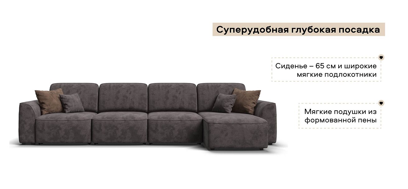 Угловой диван Кинг Модуль Макс велюр Алькантара серый