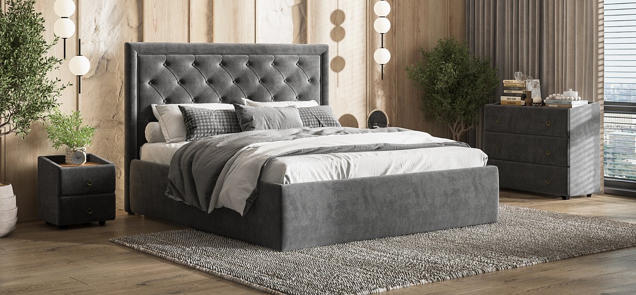 Комод Босс Классик велюр Монолит серый, Орех селект