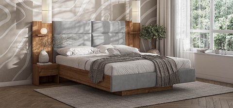 Босс Лофт Кровать+ПМ 160*200 велюр Монолит сталь, Орех селект 2