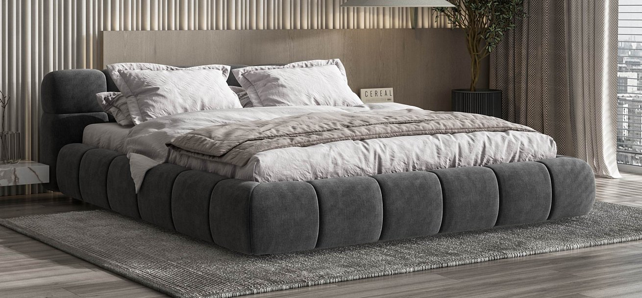 Босс Дрим Кровать+ПМ 180*200 велюр Монолит серый