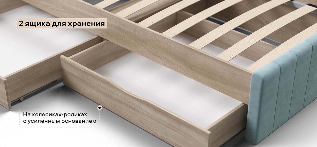 Лофт Мини Кровать 90*200 велюр Монолит аква, Сонома