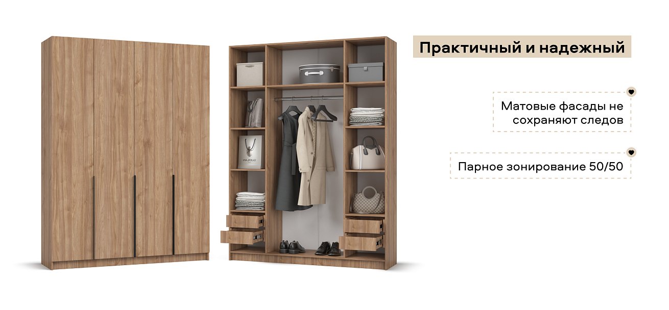 Босс Стандарт 160*220 шкаф распашной 4Д + ящики 01 Орех Селект