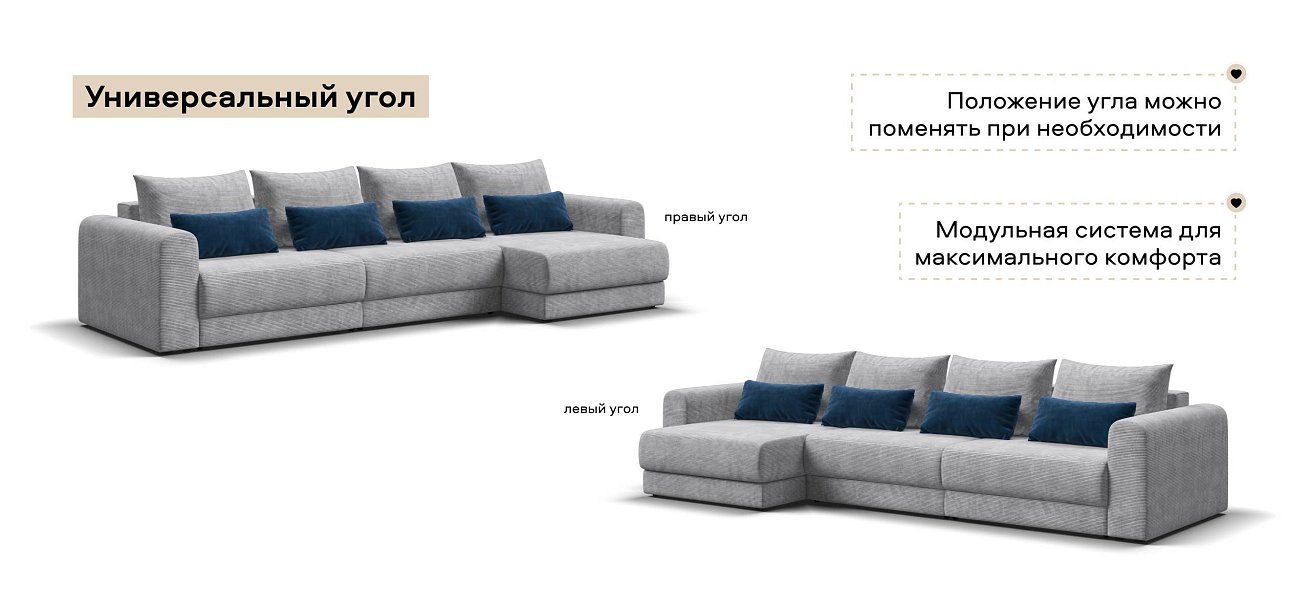 Модульный угловой диван Ричмонд Модуль Макс Вельвет Корд серый