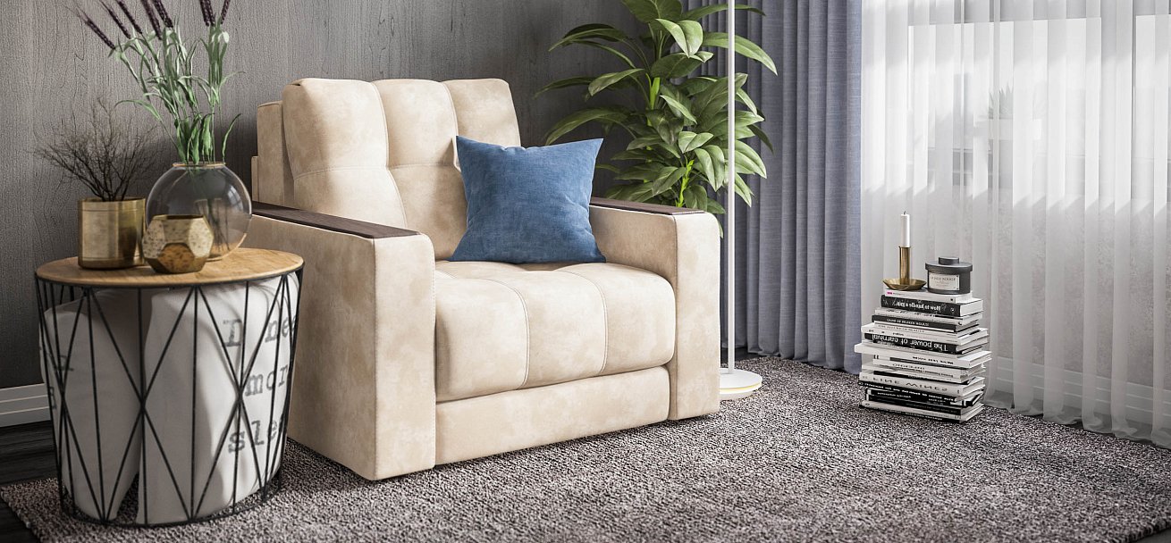 Босс кресло-кровать велюр Алькантара пепел