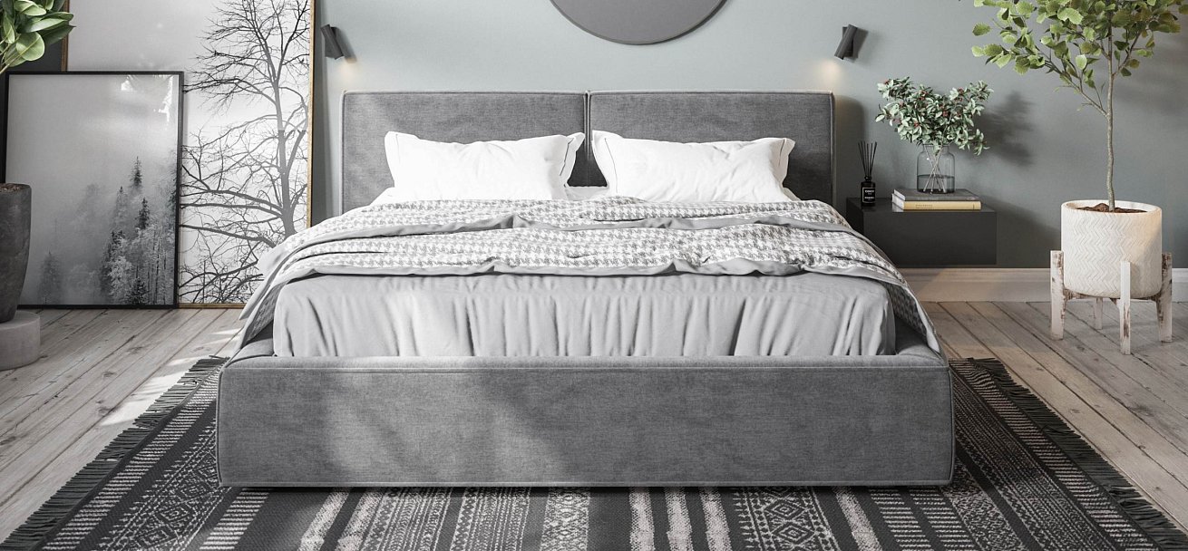 Норд Кровать+ПМ 160*200 велюр Монолит серый