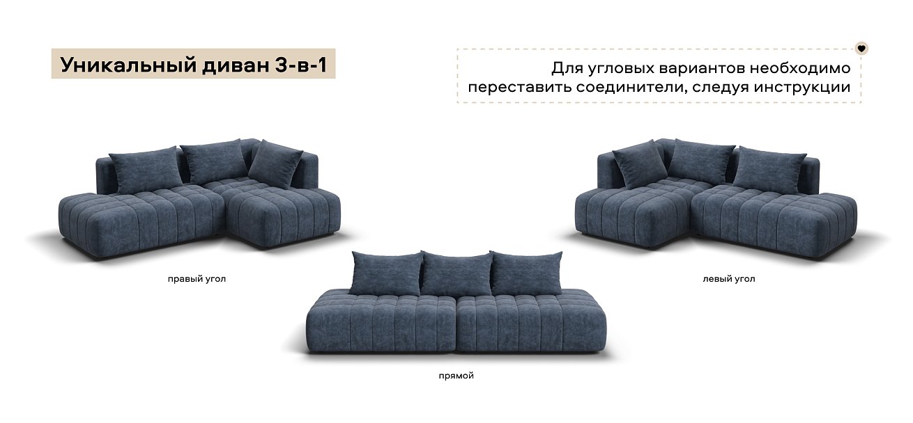 Угловой диван правый Босс Твин Велюр Роял синий