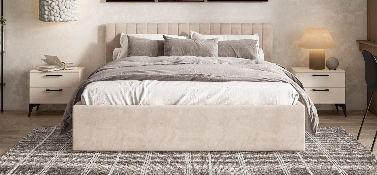 Ронда Кровать+ПМ 160*200 велюр Монолит латте