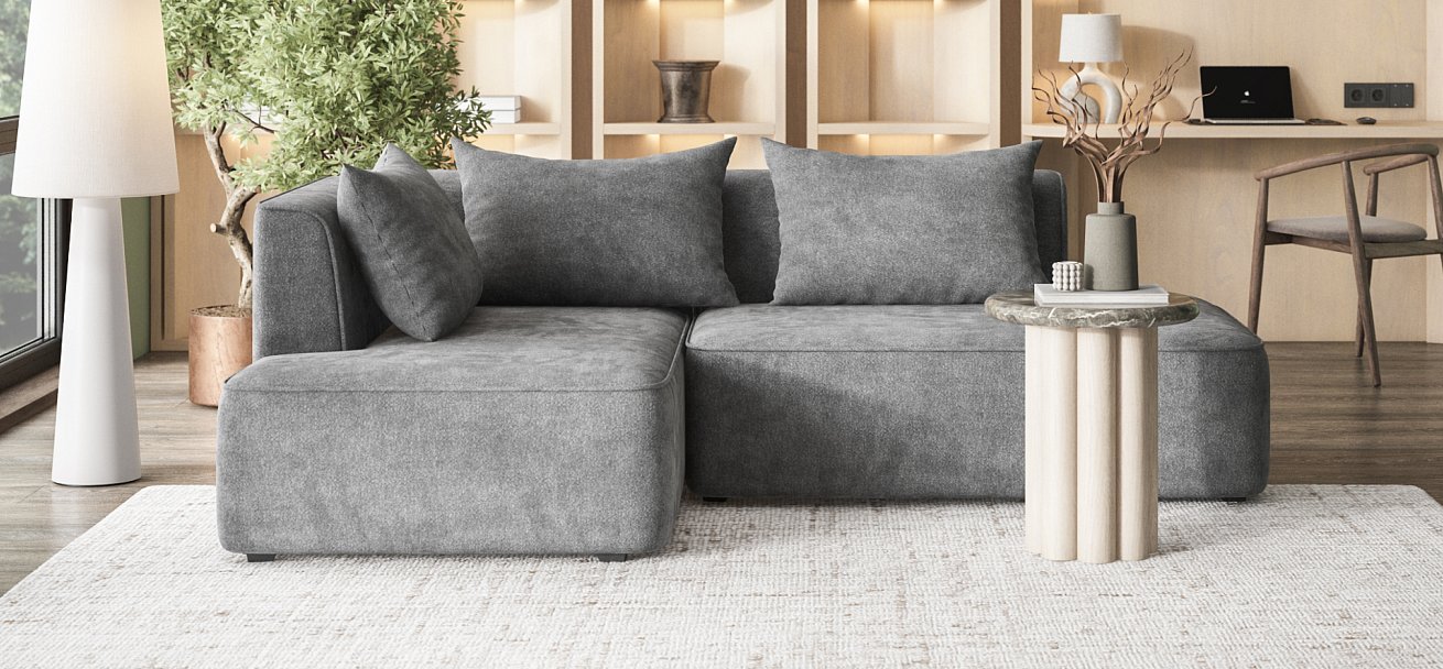 Угловой диван правый Кинг Твин Шенилл Клауд графит