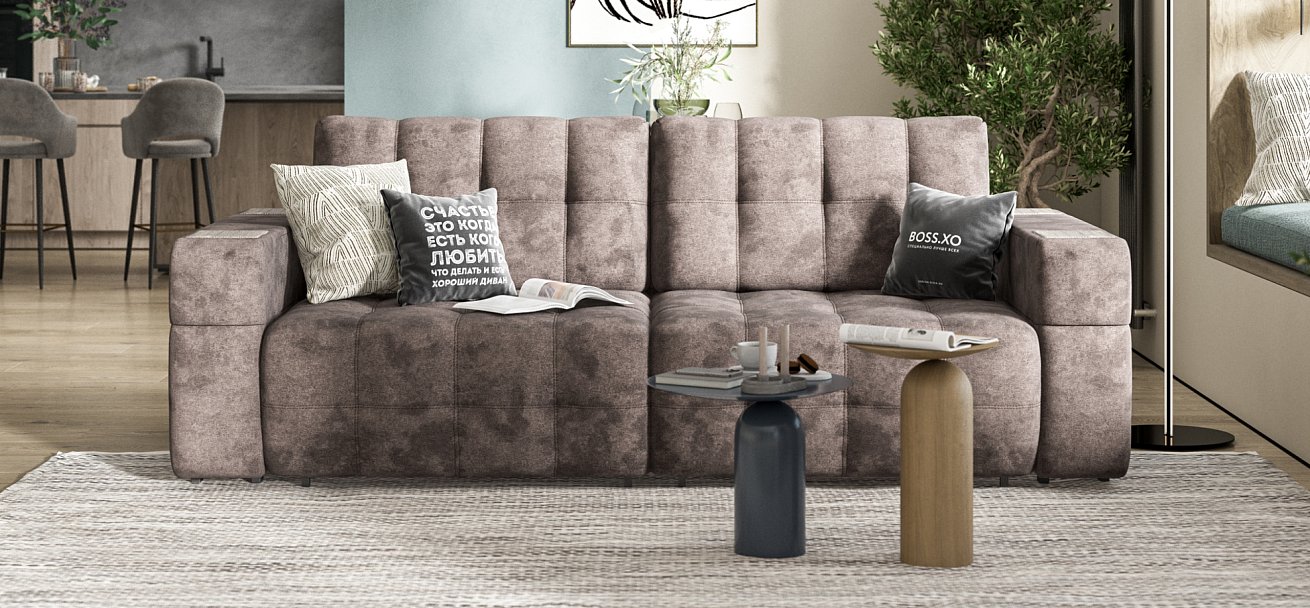 Диван Босс ХО велюр Алькантара серый / Камень