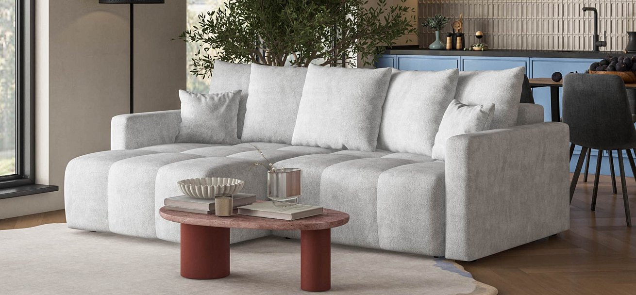 Угловой диван Босс Тренд Шенилл Клауд серый