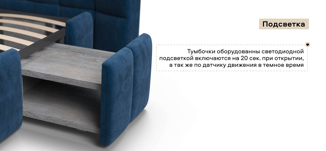 Босс ХО Кровать 180*200 велюр Монолит синий