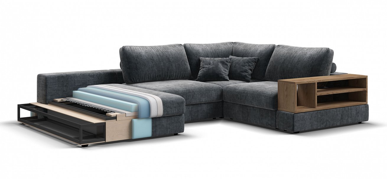 П-образный диван-кровать Босс Модуль Шенилл Глосс карбон