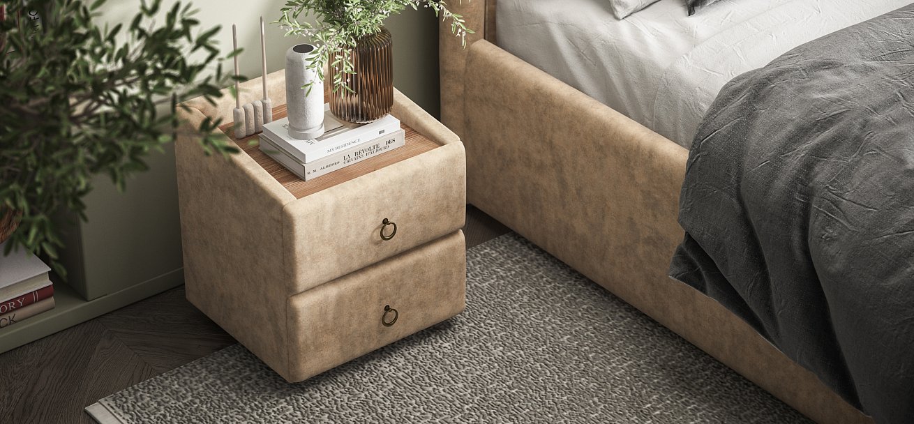 Тумба Босс Классик велюр Роял шампань, Орех Селект