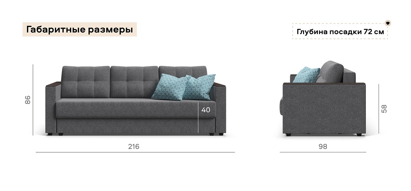 Диван Атланта Рогожка Мальмо серый