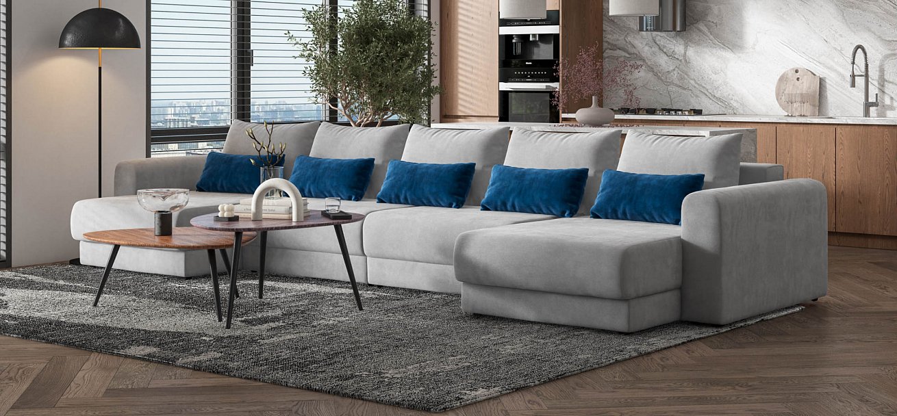 Модульный п-образный диван Ричмонд Модуль велюр Монолит сталь