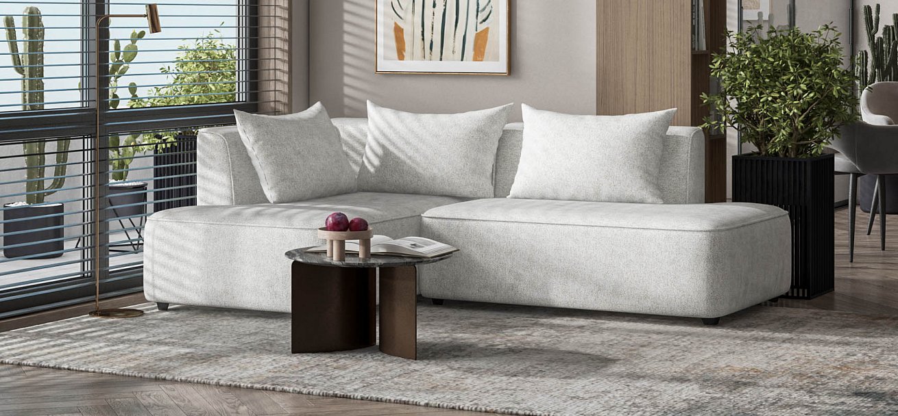 Угловой диван левый Кинг Твин Шенилл Клауд крем