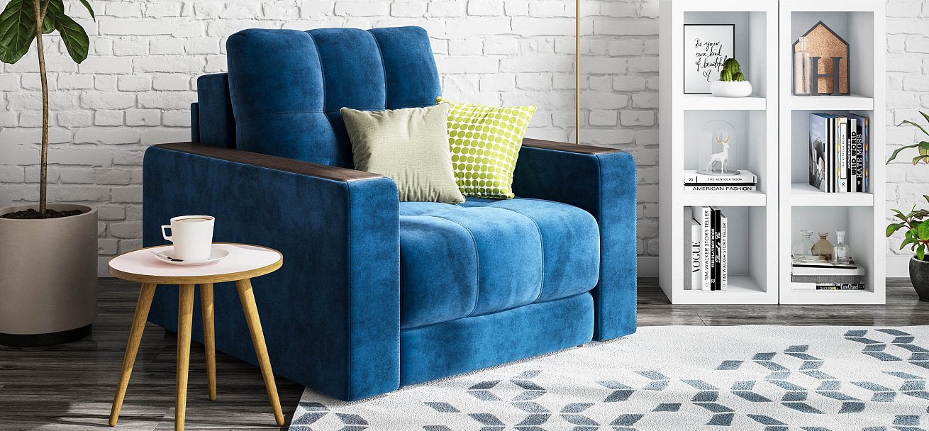 Босс кресло-кровать велюр Монолит синий