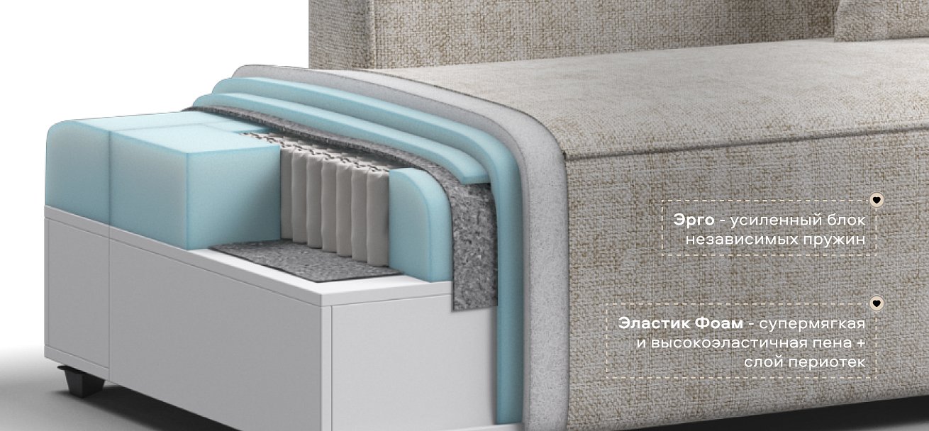 Угловой диван правый Кинг Твин Шенилл Смарт кварц