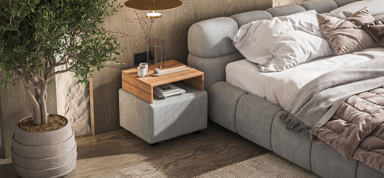 Тумба Босс велюр Монолит сталь, Орех селект