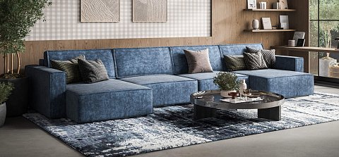 П-образный диван Босс Софт Модуль велюр Роял синий 2