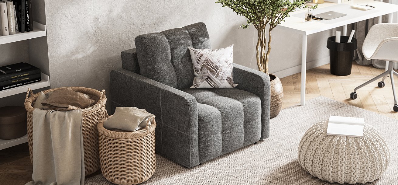 Кресло-кровать Денди Слим Рогожка Мальмо серый