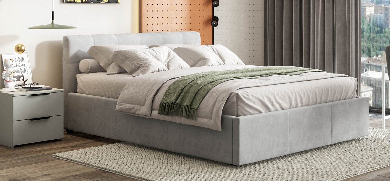 Белла Кровать+ПМ 160*200 велюр Монолит сталь